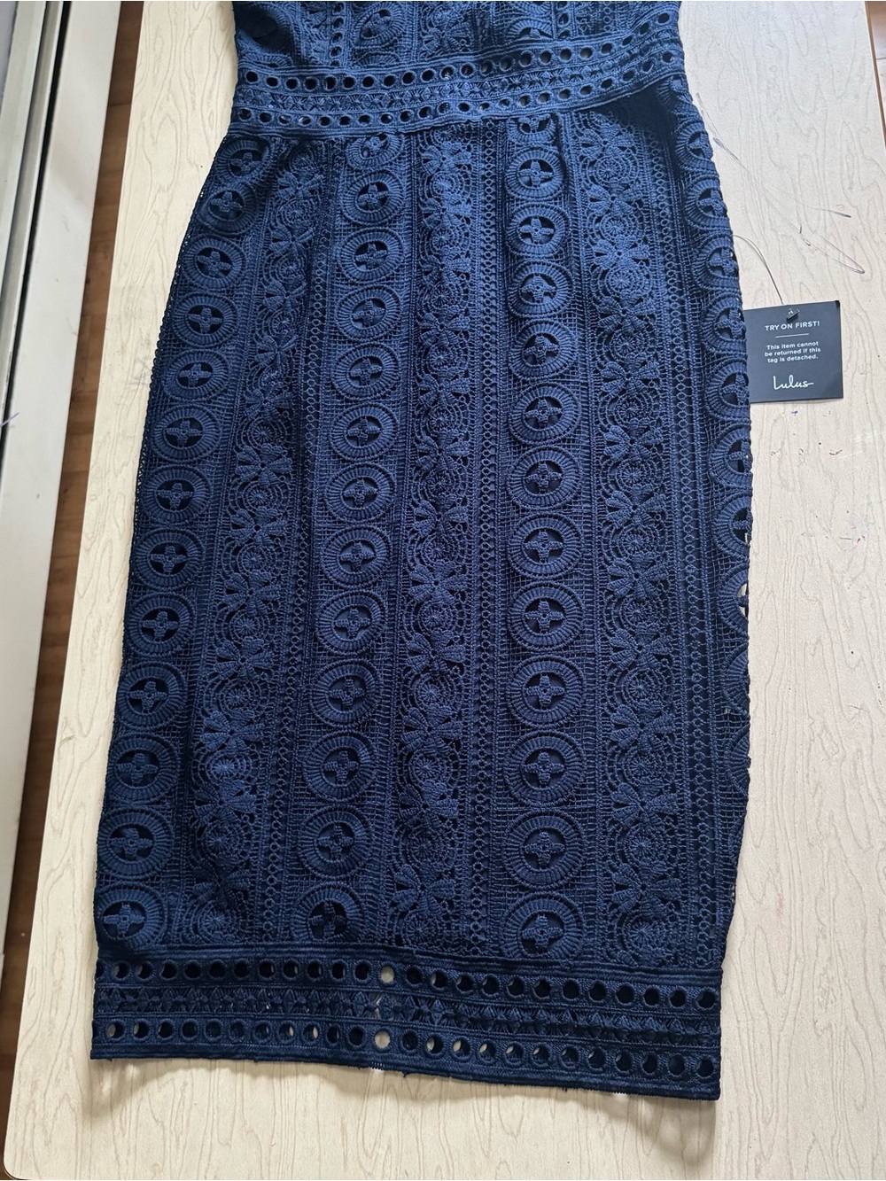 Lulus Cocktail Ready Navy Blue Crochet Lace Midi Dress size medium - Picture 8 of 14